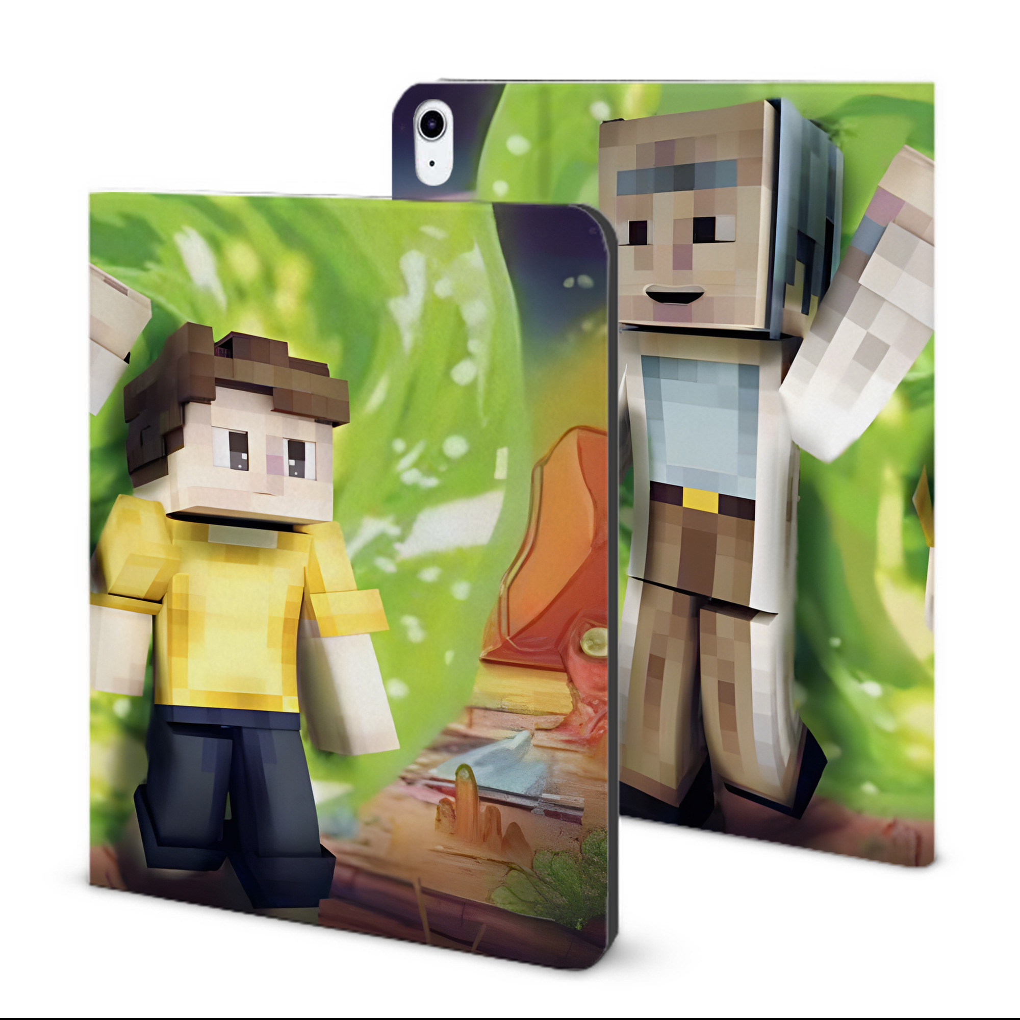 （画像用） マインクラフト ブロックの世界 Minecraft MC Block world IPad ケース ブック型 PUレザー TPU 耐衝撃 軽量 薄型 ペン収納なし 全面保護 IPad 各モデル対応